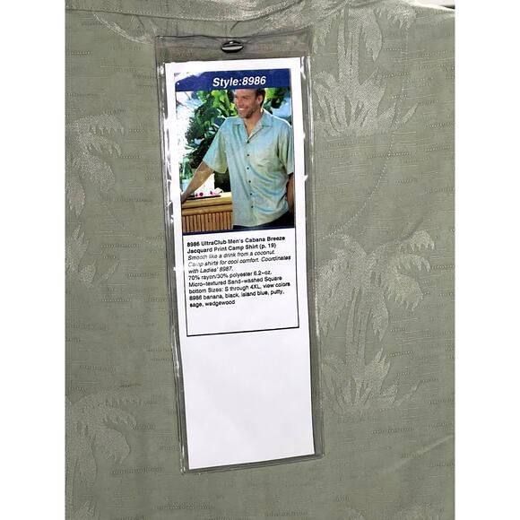 New UltraClub Cabana Breeze Men’s Large Olive Green Palm Tree Hawaiian Shirt - Picture 14 of 15